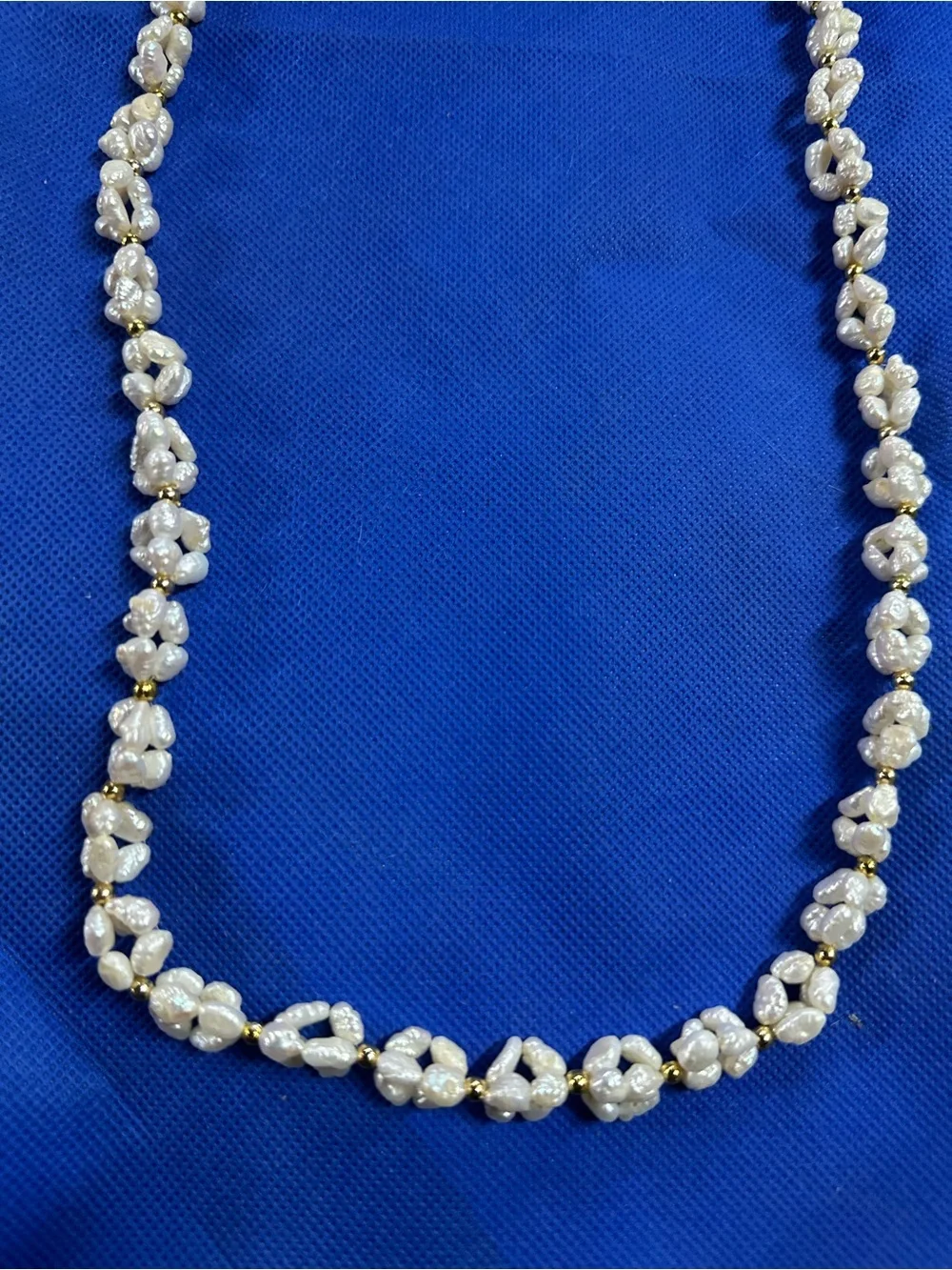 Freshwater Pearl Station Necklace - White Pearls with Gold Accents